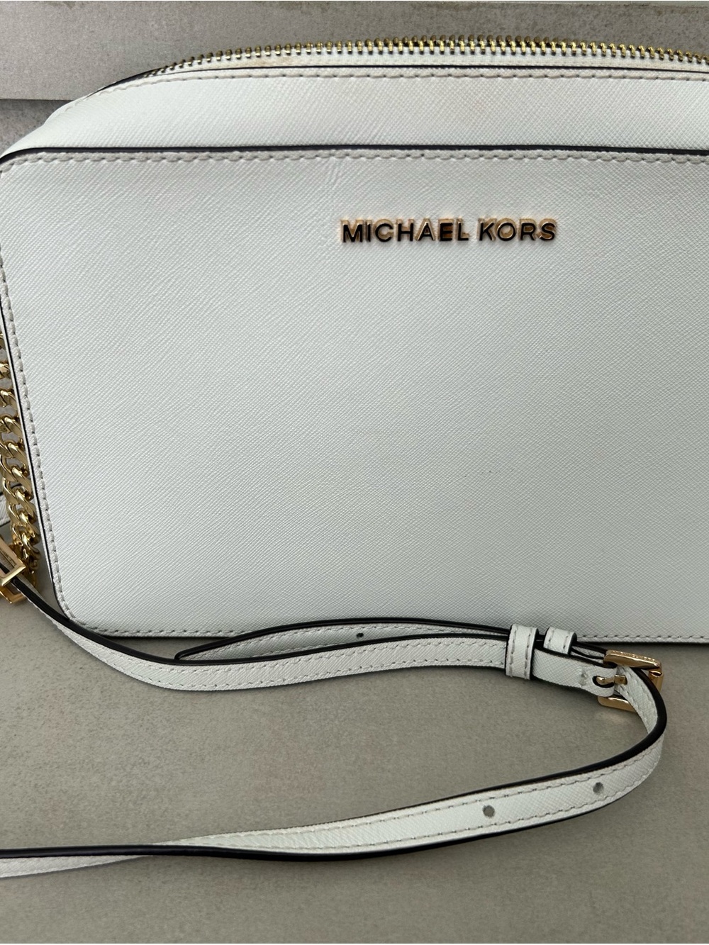 Michael Kors White Saffiano Crossbody with Gold Hardware